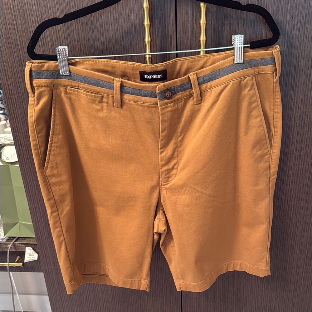 Express Tan Flat Front Shorts